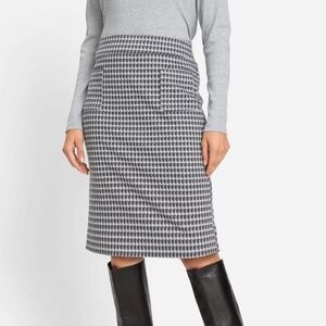 Olsen Women's Houndstooth Pull-On Skirt, Gray and White, Knee Length, Sz L/14